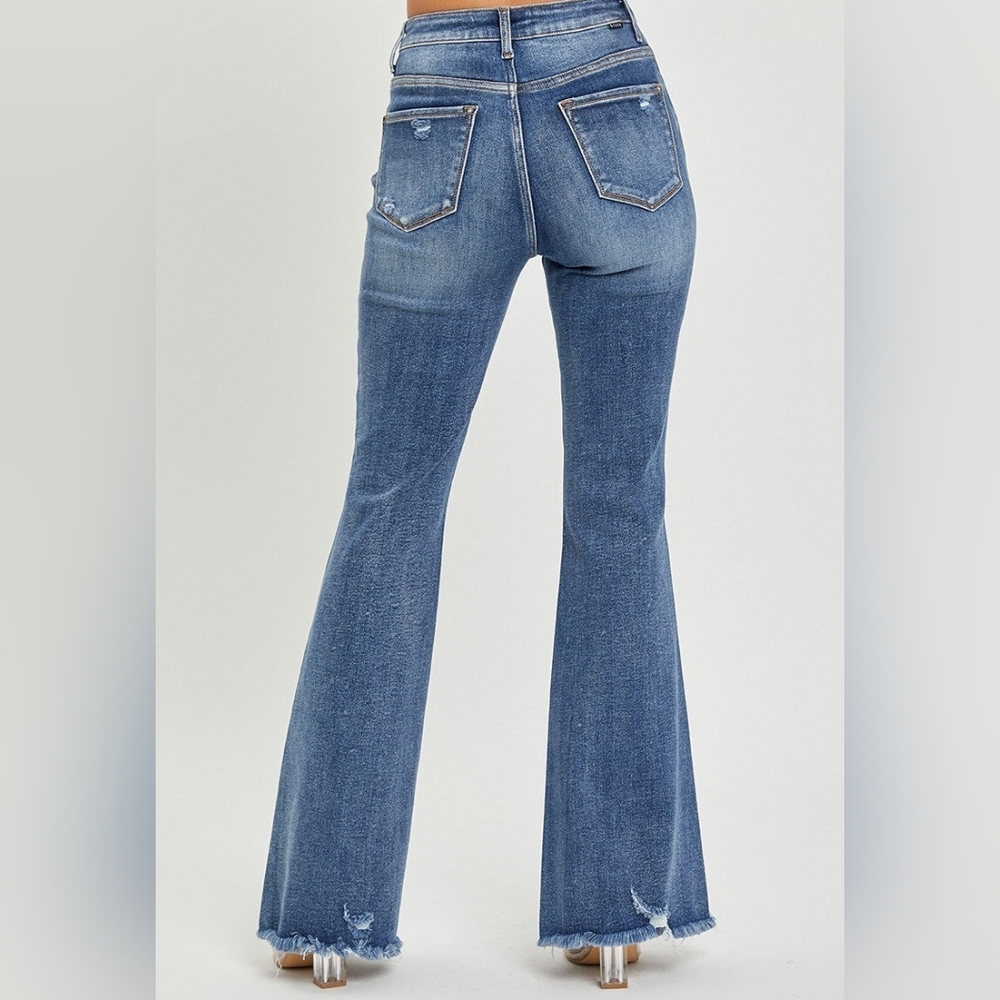 Risen Jeans RDP5537 Womens Distressed High Rise Flare Denim Size 5 27 - Picture 2 of 16